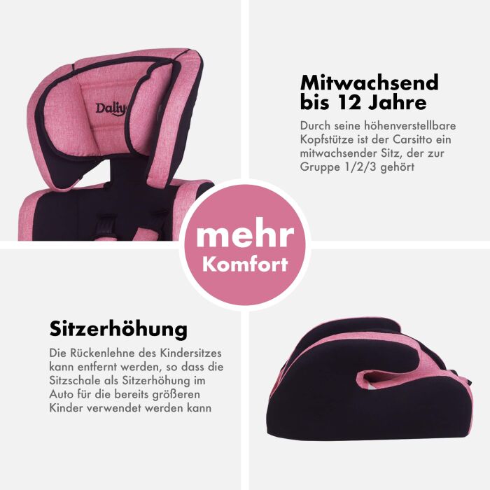 Daliya&reg; CARSITTO Kinderautositz 9-36KG Gruppe I / II / III ( Rosa )