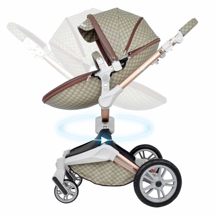 Daliya® TURNIYO 2in1 Kinderwagen 360°drehbar (Braun mit Motiv)