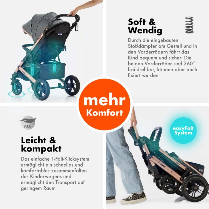 Daliya® RAPIDY Buggy Kinderwagen (Dunkelgrau-Gold)