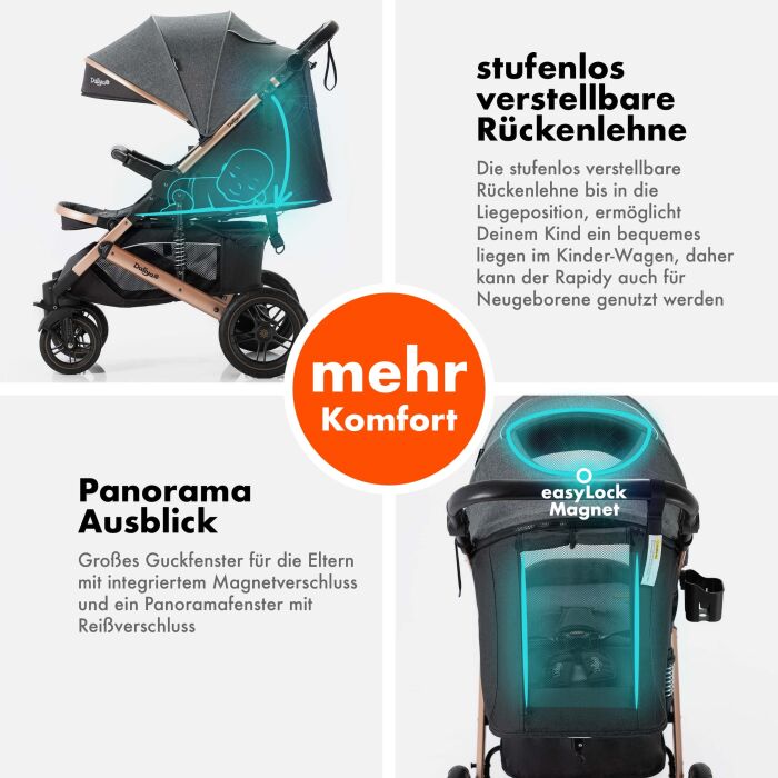 Daliya® RAPIDY Buggy Kinderwagen (Dunkelgrau-Gold)