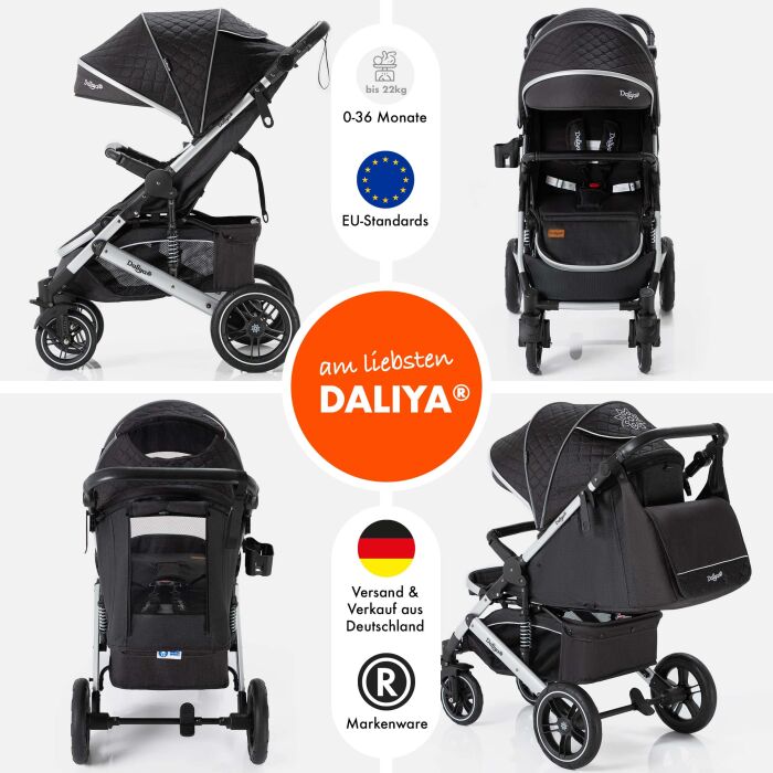 Daliya® RAPIDY Buggy Kinderwagen (Schwarz mit Muster-Silber)
