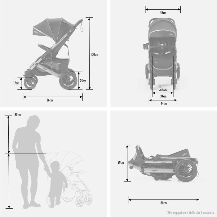 Daliya&reg; RAPIDY Buggy Kinderwagen (Schwarz mit Muster-Silber)