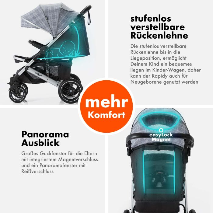 Daliya® RAPIDY Buggy Kinderwagen (Grau mit Muster-Silber)