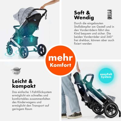 Daliya® RAPIDY Buggy Kinderwagen (Grau mit Muster-Silber)