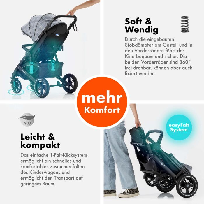 Daliya® RAPIDY Buggy Kinderwagen (Grau mit Muster-Schwarz)