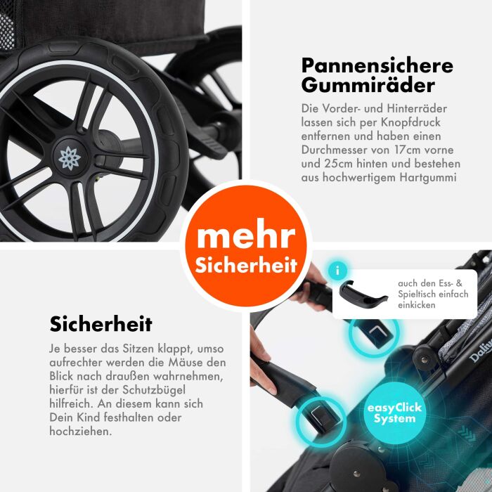 Daliya® RAPIDY Buggy Kinderwagen (Grau mit Muster-Schwarz)