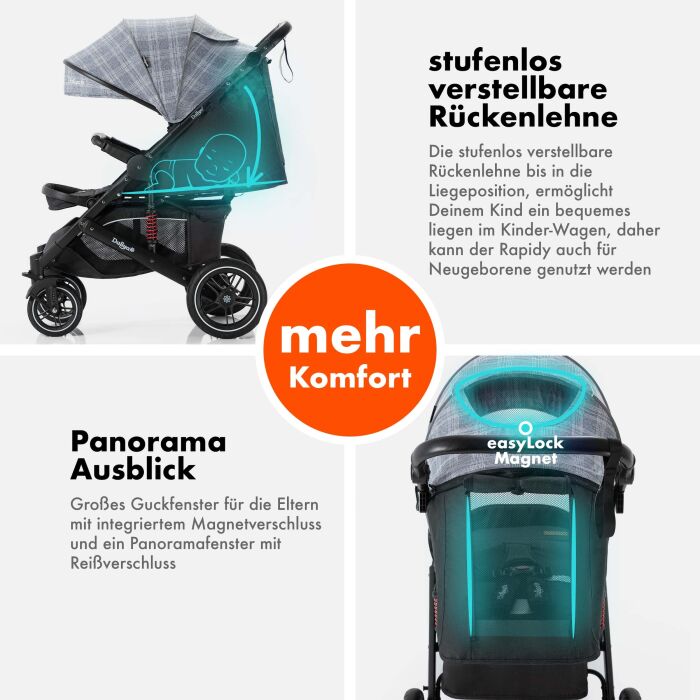 Daliya® RAPIDY Buggy Kinderwagen (Grau mit Muster-Schwarz)