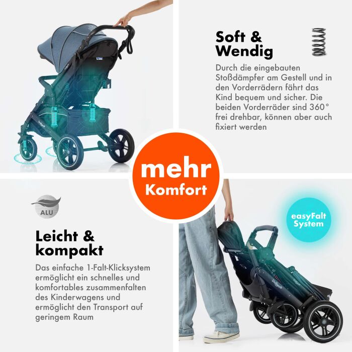 Daliya® RAPIDY Buggy Kinderwagen (Blau-Schwarz)