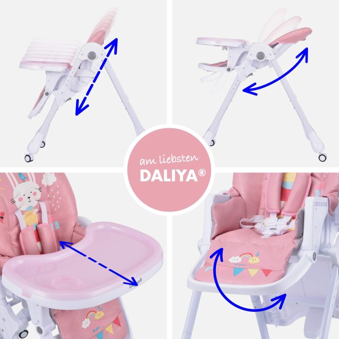 Daliya® SITONMI 3in1 Kinderhochstuhl & Babyliege (Rosa)