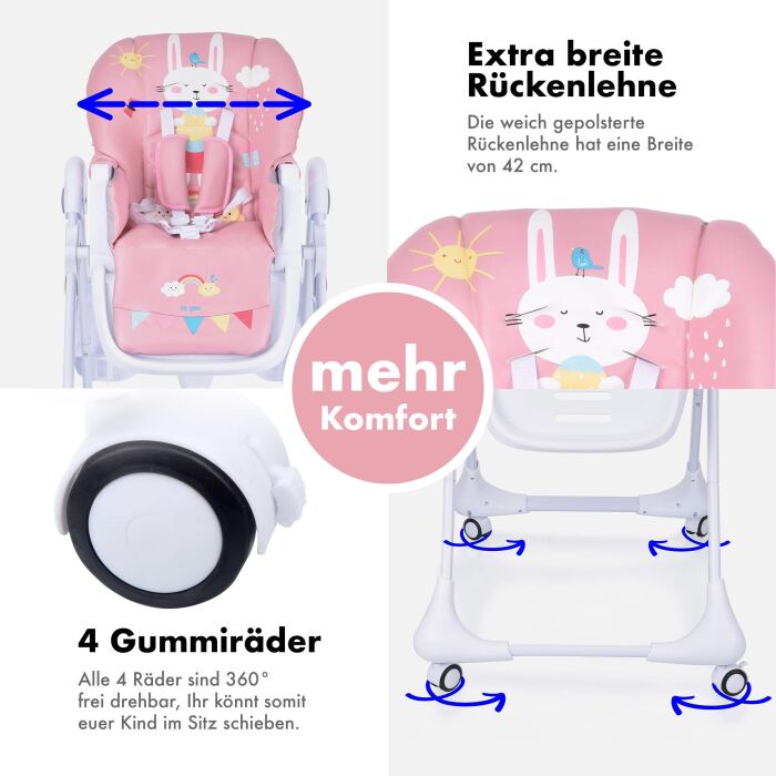 Daliya® SITONMI 3in1 Kinderhochstuhl & Babyliege (Rosa)