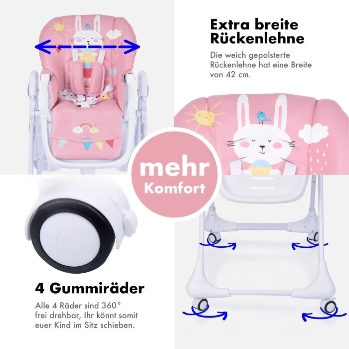 Daliya&reg; SITONMI 3in1 Kinderhochstuhl &amp; Babyliege (Rosa)