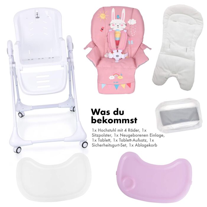 Daliya® SITONMI 3in1 Kinderhochstuhl & Babyliege (Rosa)