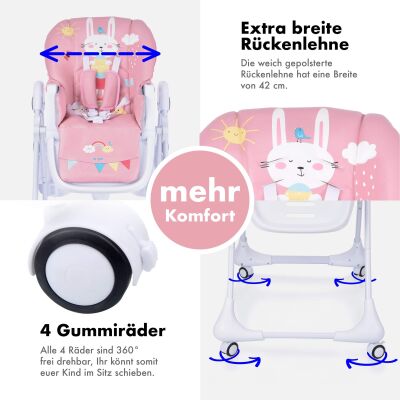Daliya® SITONMI 3in1 Kinderhochstuhl & Babyliege (Rosa)