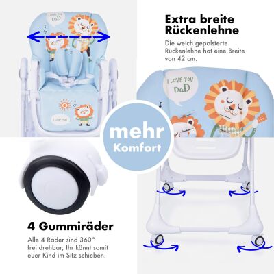 Daliya® SITONMI 3in1 Kinderhochstuhl & Babyliege (Blau)