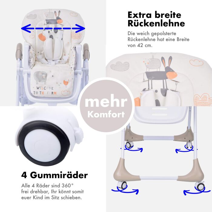 Daliya® SITONMI 3in1 Kinderhochstuhl & Babyliege (Beige)