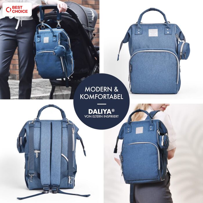 Daliya&reg; PAKMI Wickelrucksack mit Zubeh&ouml;r (Jeansblaul)