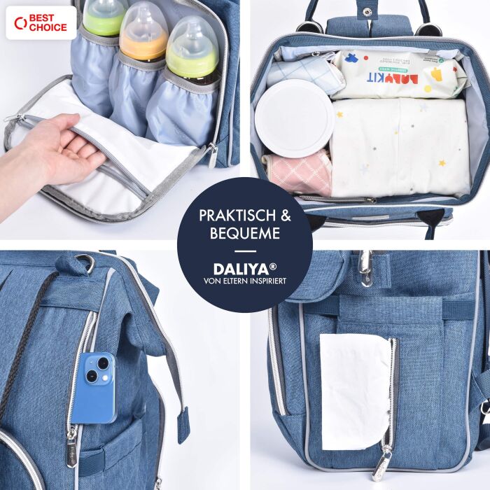 Daliya&reg; PAKMI Wickelrucksack mit Zubeh&ouml;r (Jeansblau)