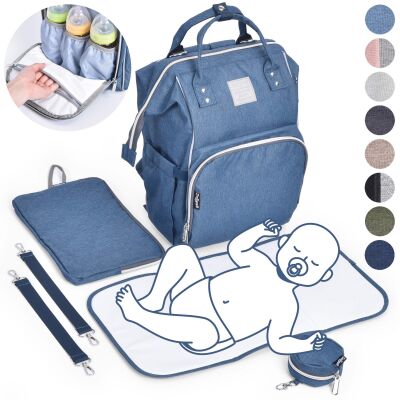 Daliya&reg; PAKMI Wickelrucksack mit Zubeh&ouml;r (Jeansblaul)