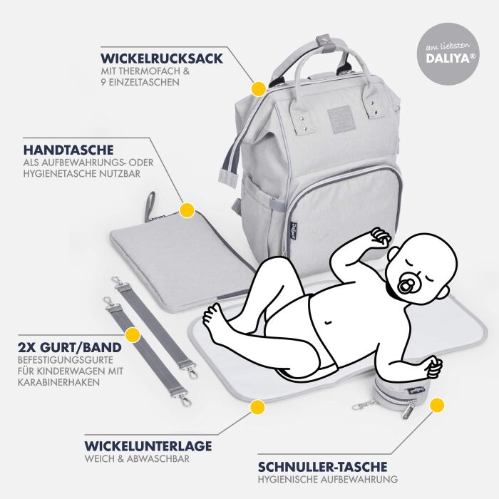 Daliya&reg; PAKMI Wickelrucksack mit Zubeh&ouml;r (Grau)