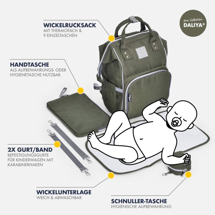 Daliya&reg; PAKMI Wickelrucksack mit Zubeh&ouml;r (Olivgr&uuml;n)