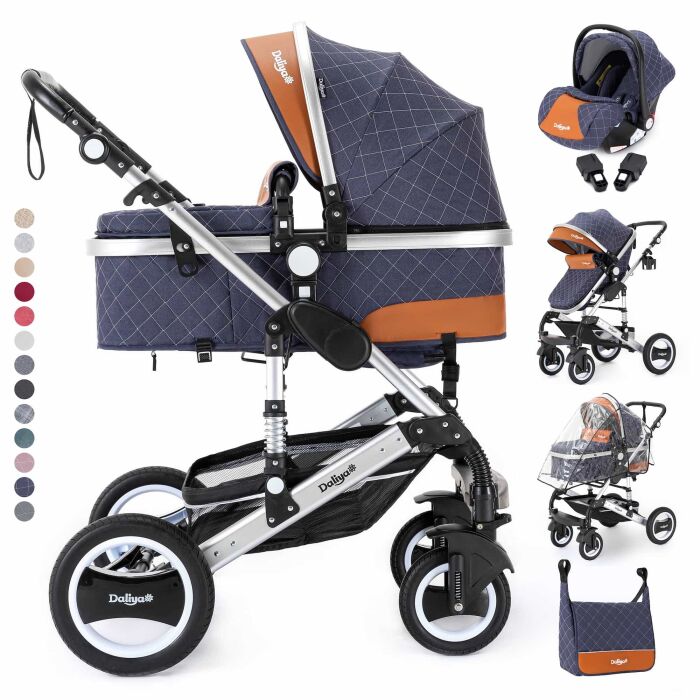 BAMBIMO Kinderwagen 3in1 (ein Daliya&reg; refurbished Produkt Blau mit Wei&szlig;)