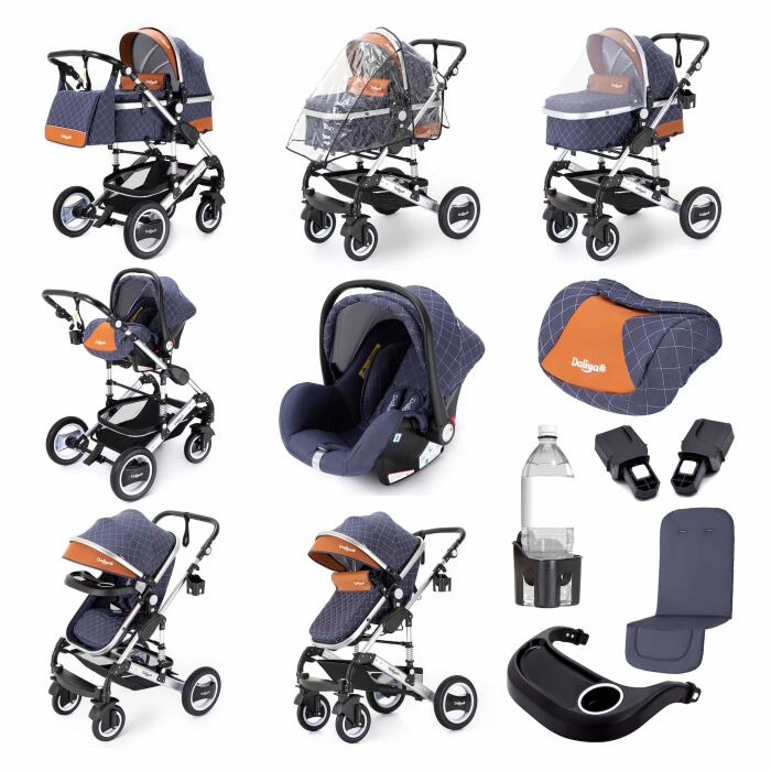 BAMBIMO Kinderwagen 3in1 (ein Daliya® refurbished Produkt Blau mit Weiß)
