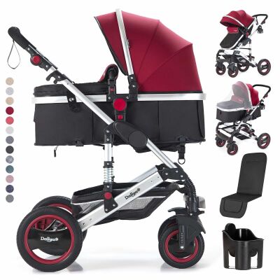 BAMBIMO Kinderwagen 2in1 (ein Daliya® refurbished Produkt Bordeaux-Rot-Silber)