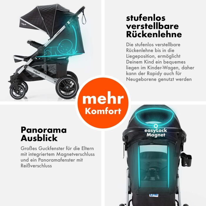 Daliya&reg; RAPIDY Buggy Kinderwagen (Schwarz mit Muster-Silber)