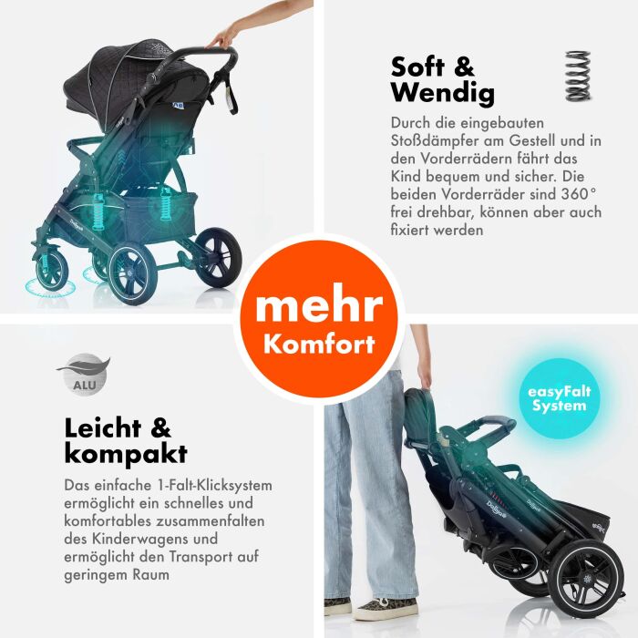 Daliya® RAPIDY Buggy Kinderwagen (Schwarz mit Muster-Schwarz)