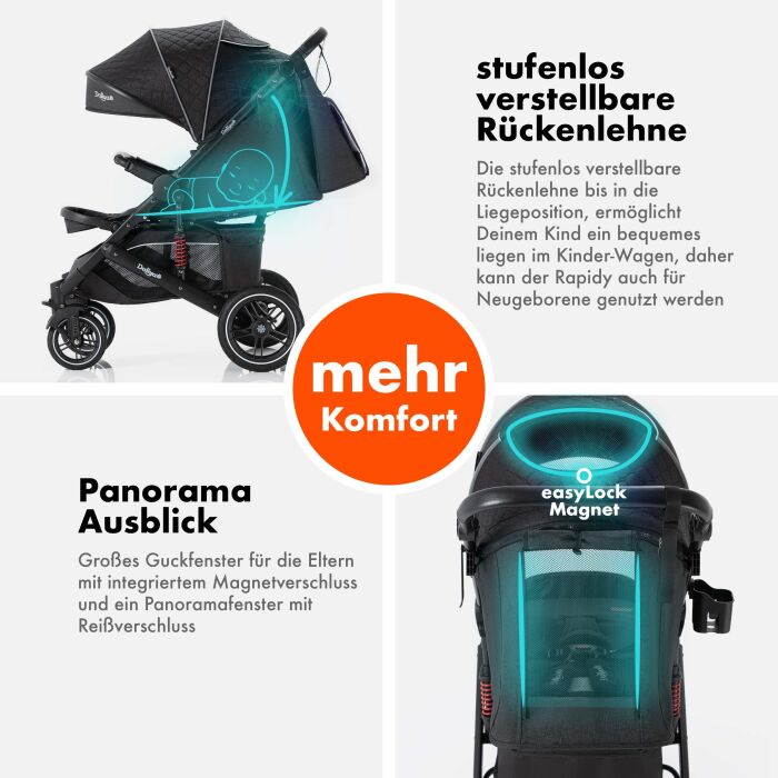 Daliya® RAPIDY Buggy Kinderwagen (Schwarz mit Muster-Schwarz)