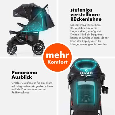 Daliya® RAPIDY Buggy Kinderwagen (Schwarz mit Muster-Schwarz)