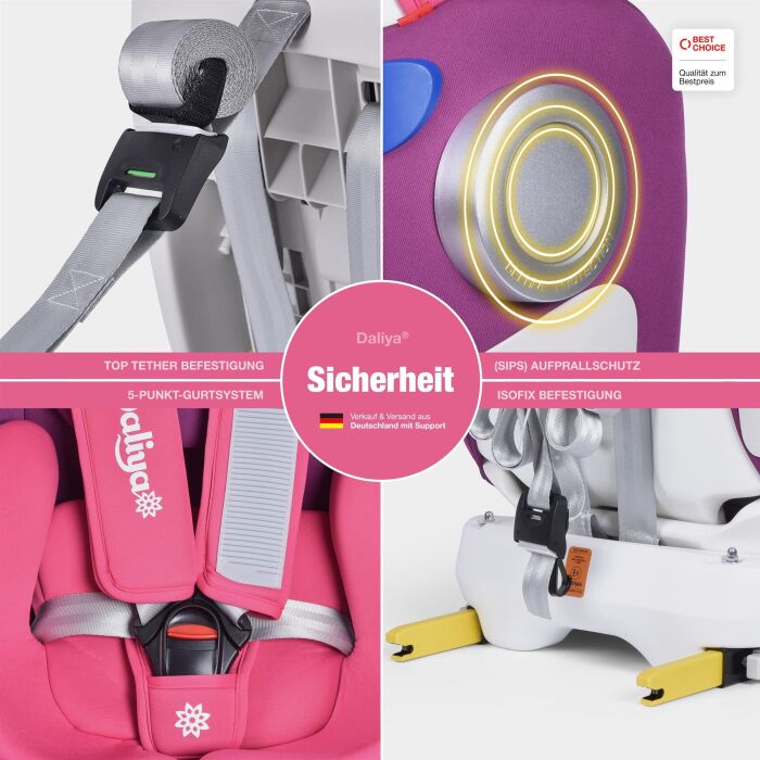 Daliya&reg; Sedion Kinderautositz Isofix SIP 360&deg; 0-36KG Gruppe 0+ / I / II / III - Pink