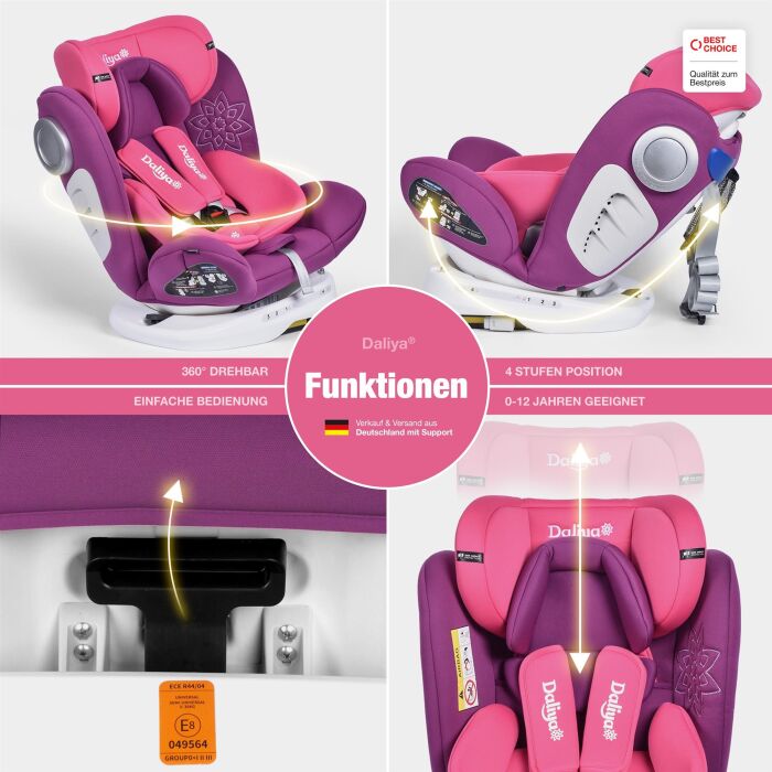 Daliya&reg; Sedion Kinderautositz Isofix SIP 360&deg; 0-36KG Gruppe 0+ / I / II / III - Pink