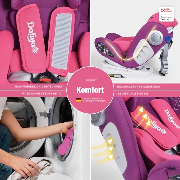 Daliya&reg; Sedion Kinderautositz Isofix SIP 360&deg; 0-36KG Gruppe 0+ / I / II / III - Pink