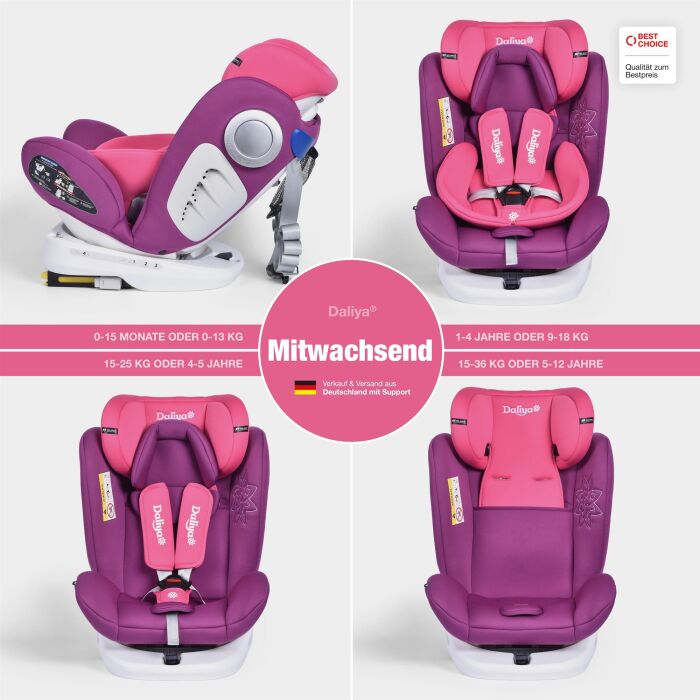 Daliya&reg; Sedion Kinderautositz Isofix SIP 360&deg; 0-36KG Gruppe 0+ / I / II / III - Pink