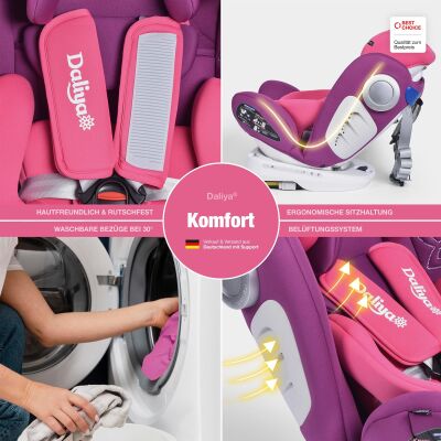 Daliya® Sedion Kinderautositz Isofix SIP 360° 0-36KG Gruppe 0+ / I / II / III - Pink
