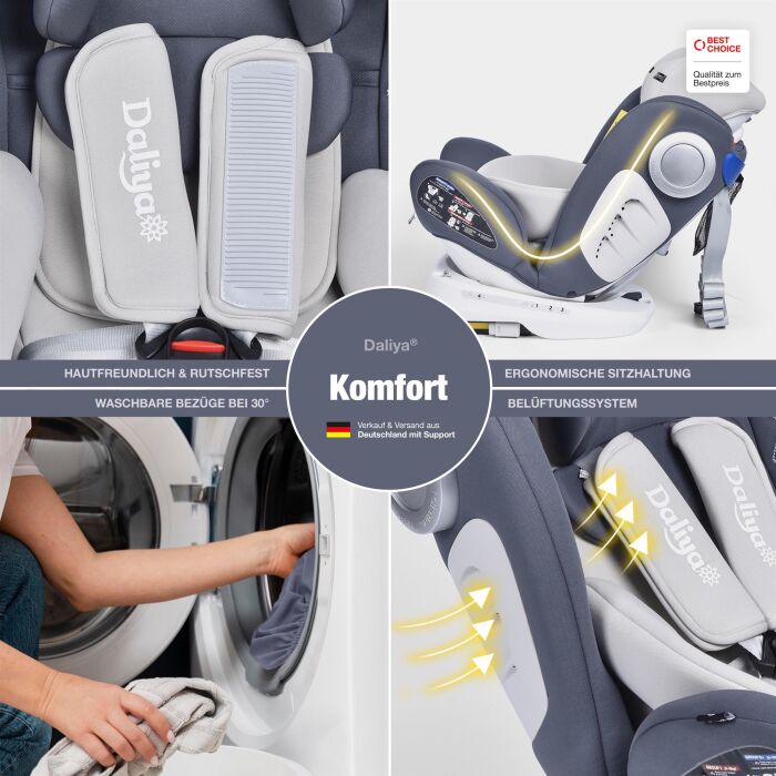 Daliya&reg; Sedion Kinderautositz Isofix SIP 360&deg; 0-36KG Gruppe 0+ / I / II / III - Grau