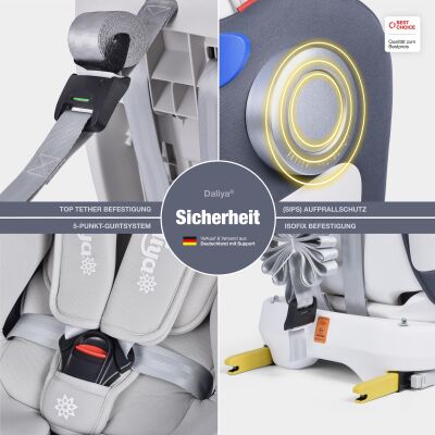 Daliya® Sedion Kinderautositz Isofix SIP 360° 0-36KG Gruppe 0+ / I / II / III - Grau