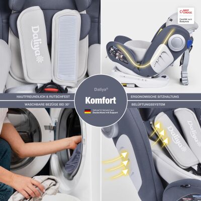 Daliya® Sedion Kinderautositz Isofix SIP 360° 0-36KG Gruppe 0+ / I / II / III - Grau