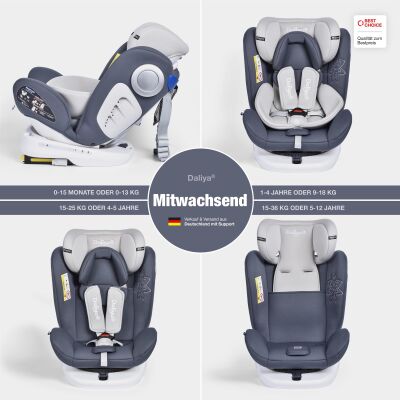 Daliya® Sedion Kinderautositz Isofix SIP 360° 0-36KG Gruppe 0+ / I / II / III - Grau