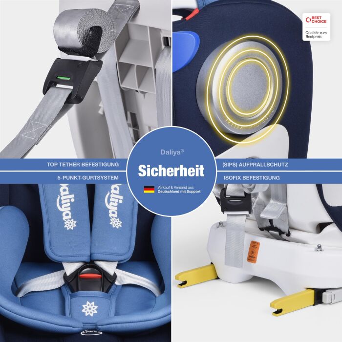 Daliya® Sedion Kinderautositz Isofix SIP 360° 0-36KG Gruppe 0+ / I / II / III - Blau