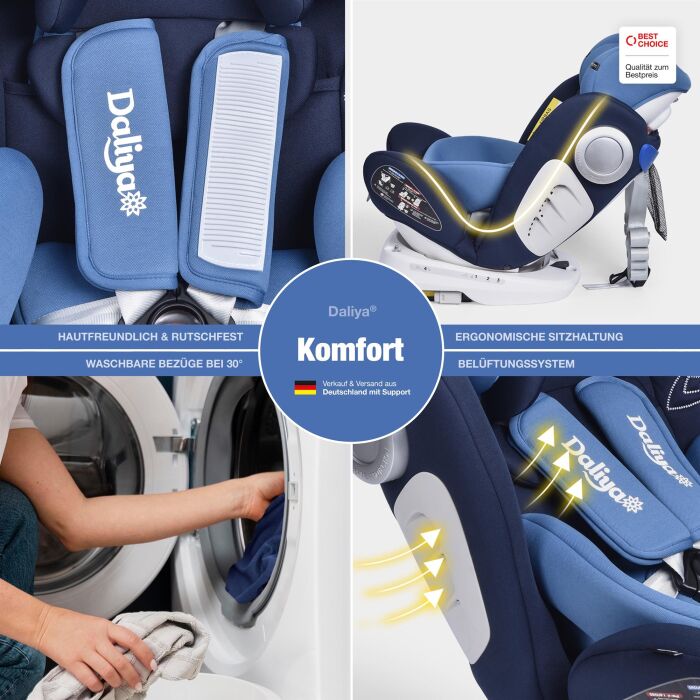Daliya® Sedion Kinderautositz Isofix SIP 360° 0-36KG Gruppe 0+ / I / II / III - Blau