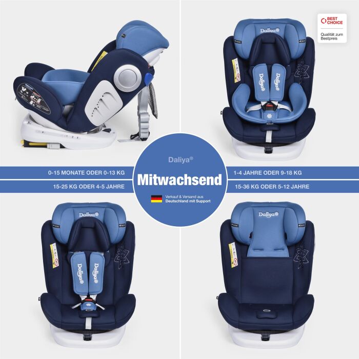 Daliya® Sedion Kinderautositz Isofix SIP 360° 0-36KG Gruppe 0+ / I / II / III - Blau