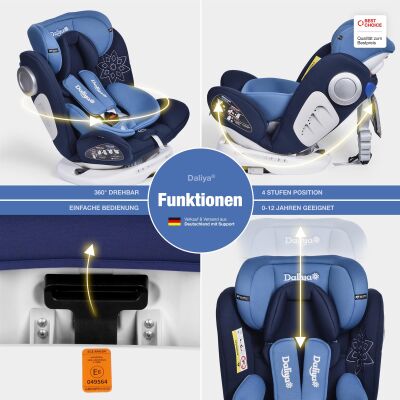 Daliya® Sedion Kinderautositz Isofix SIP 360° 0-36KG Gruppe 0+ / I / II / III - Blau