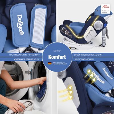 Daliya® Sedion Kinderautositz Isofix SIP 360° 0-36KG Gruppe 0+ / I / II / III - Blau