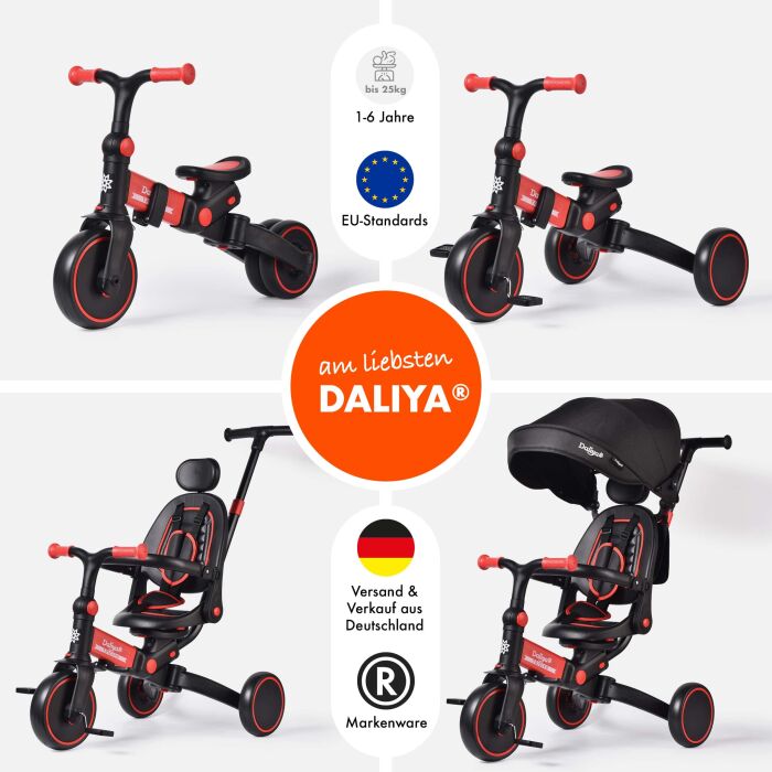 Daliya&reg; 4in1 TRICIYO - Laufrad Dreirad Fahrrad Modus oder Buggy (rot)