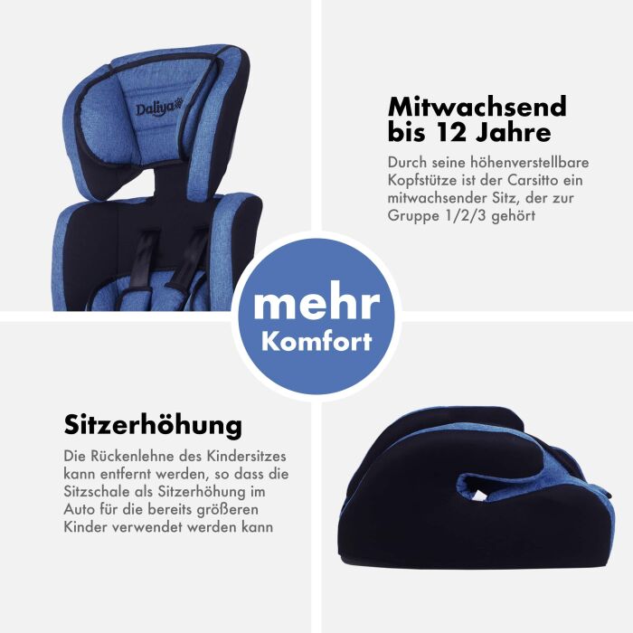 Daliya® CARSITTO Kinderautositz 9-36KG Gruppe I / II / III ( Blau )