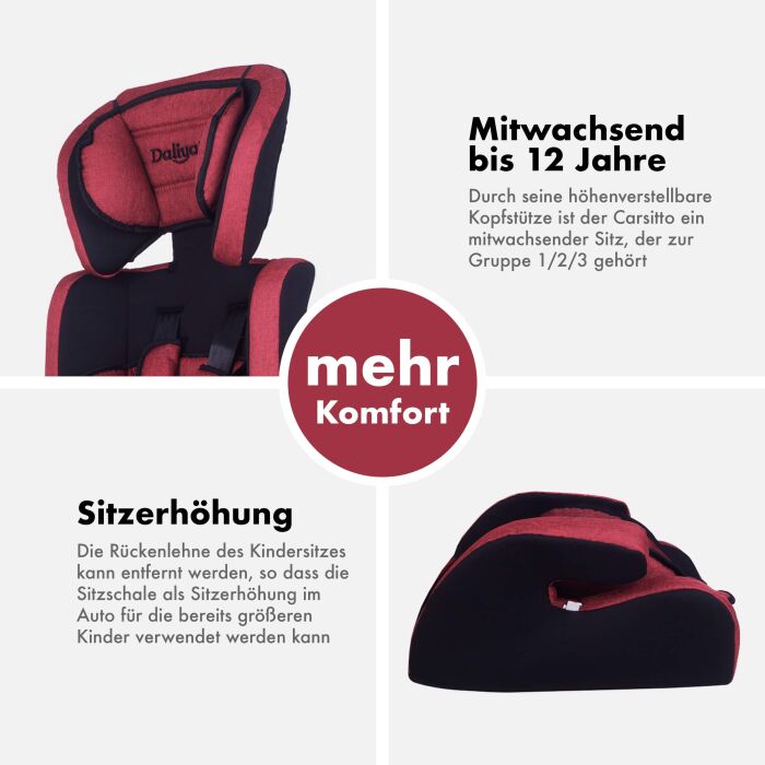 Daliya® CARSITTO Kinderautositz 9-36KG Gruppe I / II / III ( Rot )