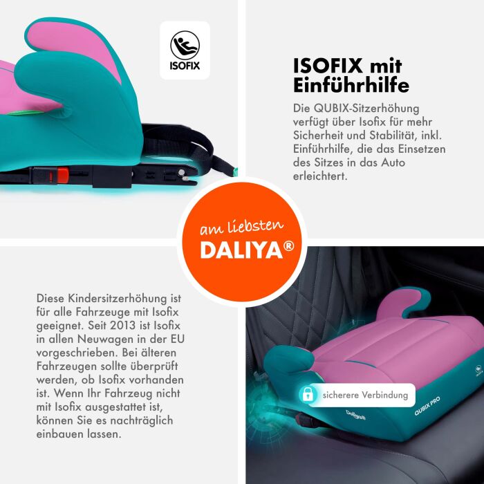 Daliya&reg; QUBIX PRO Kindersitzerh&ouml;hung Isofix und I-Size (T&uuml;rkis - Rosa)