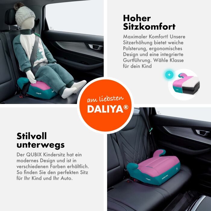 Daliya&reg; QUBIX PRO Kindersitzerh&ouml;hung Isofix und I-Size (T&uuml;rkis - Rosa)